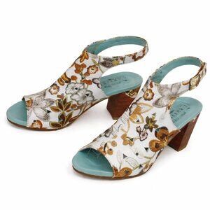 L’Artiste Spring Step White Brown Multi Tapestry Leather Sling Back, 40 …